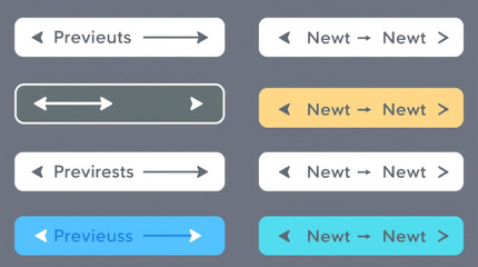 Display of navigation buttons with text and arrows in varying colors and styles on a gray background created with generated ai
