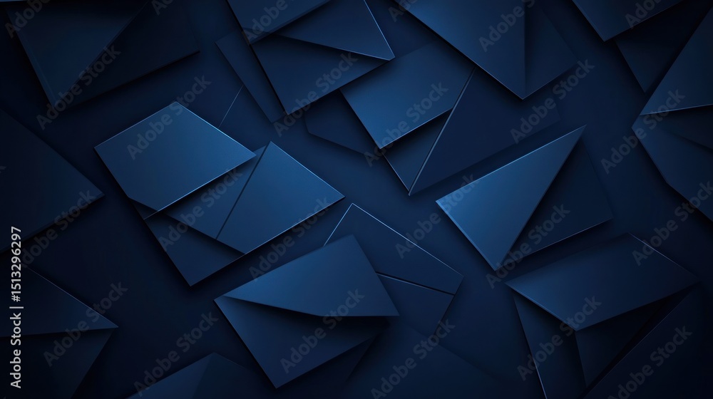 Poster overlapping dark blue geometric envelopes on deep blue background create abstract pattern. modern mi