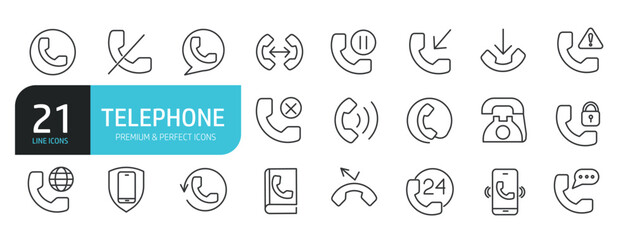 Set of line icons related to telephone, communiation. Editable stroke. Outline icons collection. Vector illustration stock illustration