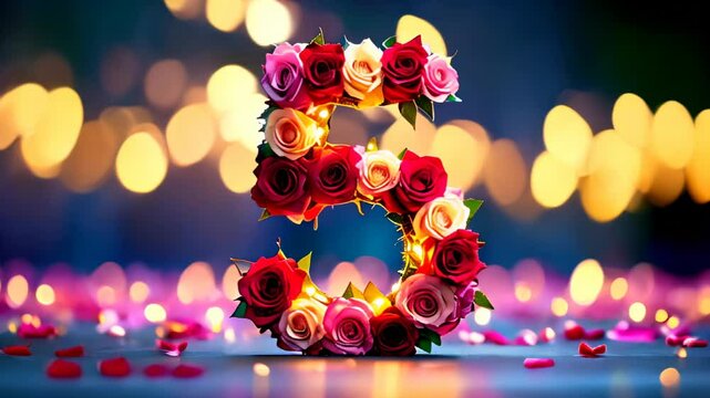 Number 5 made of flowers on a table