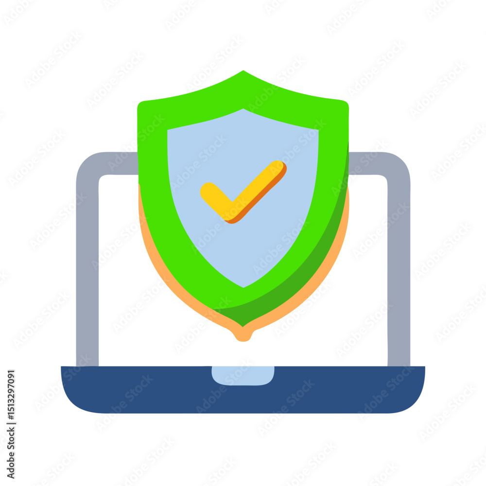Poster computer security logo with green shield and check mark on white background