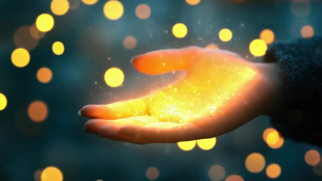 A person grasping a sparkly object in their hand, perfect for illustrations of imagination and creativity