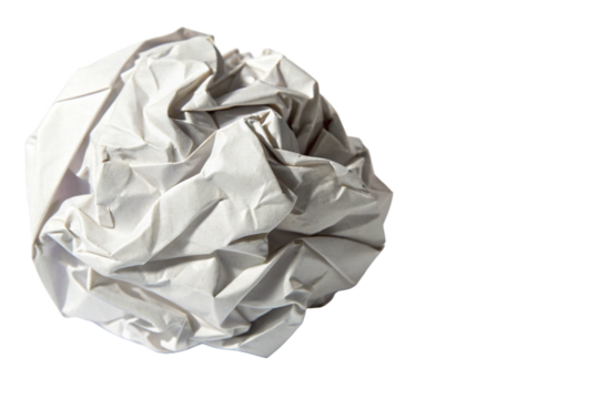 Crumpled White Paper isolated on transparent background
