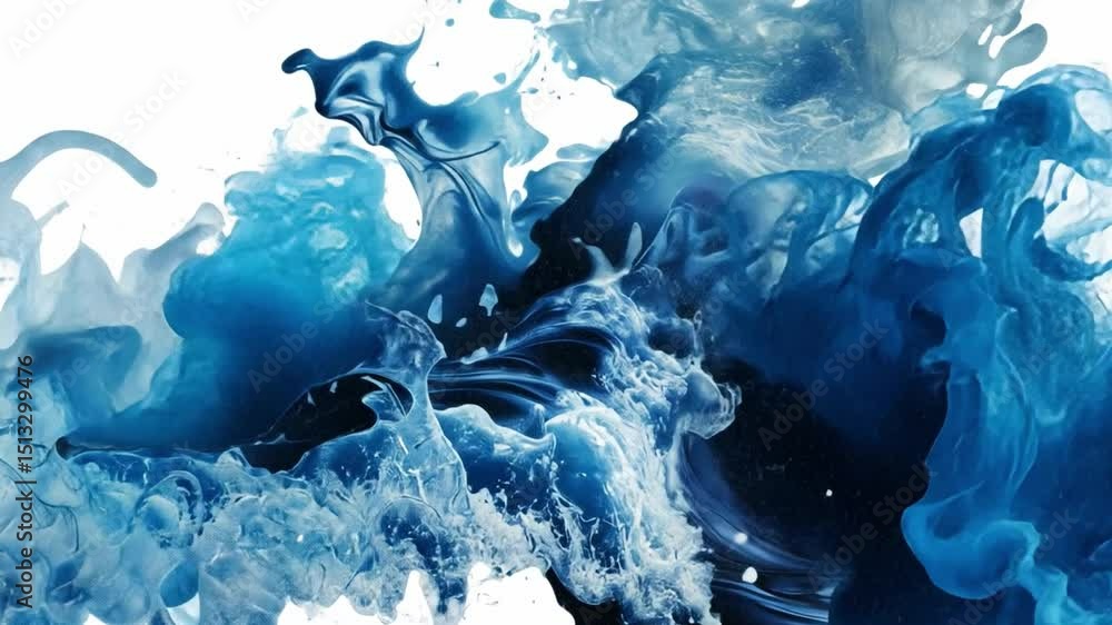 Poster abstract fluid art featuring swirling blue and white paint creating an ethereal and dynamic visual e