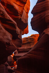 The Navajo Sandstone is a geological formation in the Glen Canyon Group.A slot canyon is a long, narrow channel or drainageway. Lower Antelope Canyon, Page is a city in Coconino County, Arizona