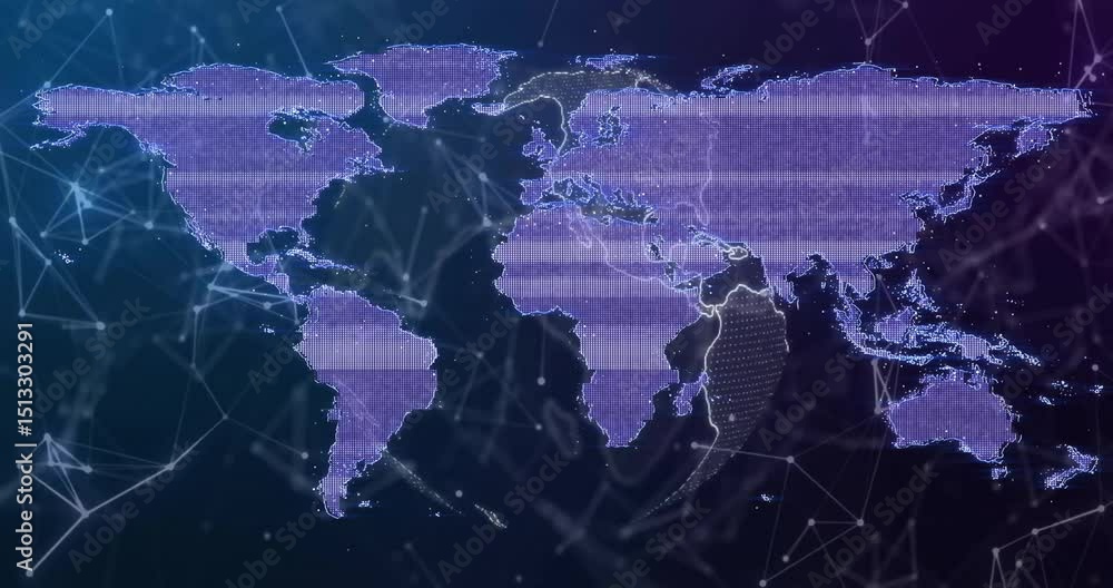 Poster opening networked world map fading and scanning outline over americas sweeping east then dissolving