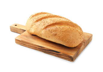 Loaf of bread with sesame seeds isolated on white