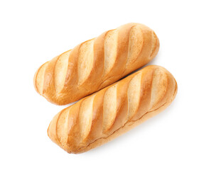 Two loaves of bread isolated on white, top view