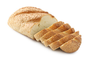 Cut loaf of bread isolated on white