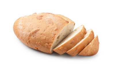 Cut loaf of bread isolated on white