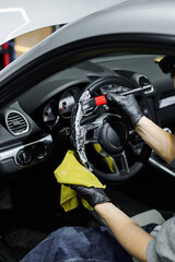 Cleaning the car interior. Detailing service and car wash.