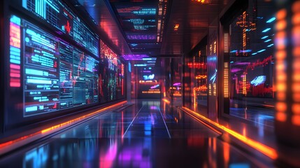 A hologram of a stock market ticker in a tech environment