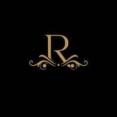 Golden 'R' Initial Logo - Luxury Monogram Vector Design)
