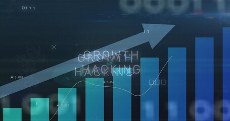 On loading starting chart rising arrow pointing up showing trend with glitchy growth hacking text - Powered by Adobe