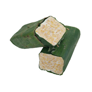 isolated image of traditional Indonesian tempeh wrapped in banana leaves