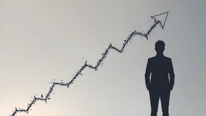 A symbolic graph line descending from left to right over a fading silhouette of a person. The line becomes broken and jagged toward the end symbolizing burnout or depression. Modern