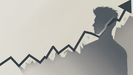 A symbolic graph line descending from left to right over a fading silhouette of a person. The line becomes broken and jagged toward the end symbolizing burnout or depression. Modern