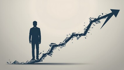 A symbolic graph line descending from left to right over a fading silhouette of a person. The line becomes broken and jagged toward the end symbolizing burnout or depression. Modern
