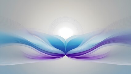 An abstract design of circular flowing lines (representing breath) expanding from a central point. The pattern expands out in soft gradients of blue and purple symbolizing calm and inner peace.