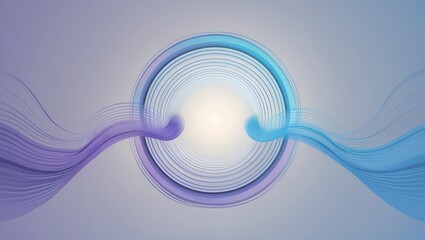 An abstract design of circular flowing lines (representing breath) expanding from a central point. The pattern expands out in soft gradients of blue and purple symbolizing calm and inner peace.