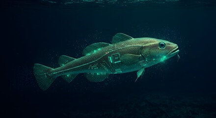 Fototapeta premium Bio-Integrated Cod: A Futuristic Vision of Aquatic Technology