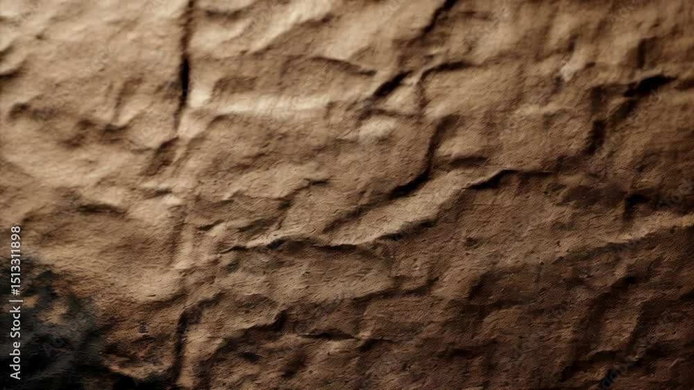 Poster textured brown paper background with deep shadows and crumpled surface, creating a rustic, vintage, 