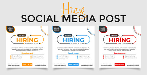We are hiring job vacancy social media post banner join our team, We are hiring job vacancy social media post template, square web banner template design.