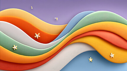 Colorful wave background with soft gradient and small flower shapes creating calm and dreamy atmosphere