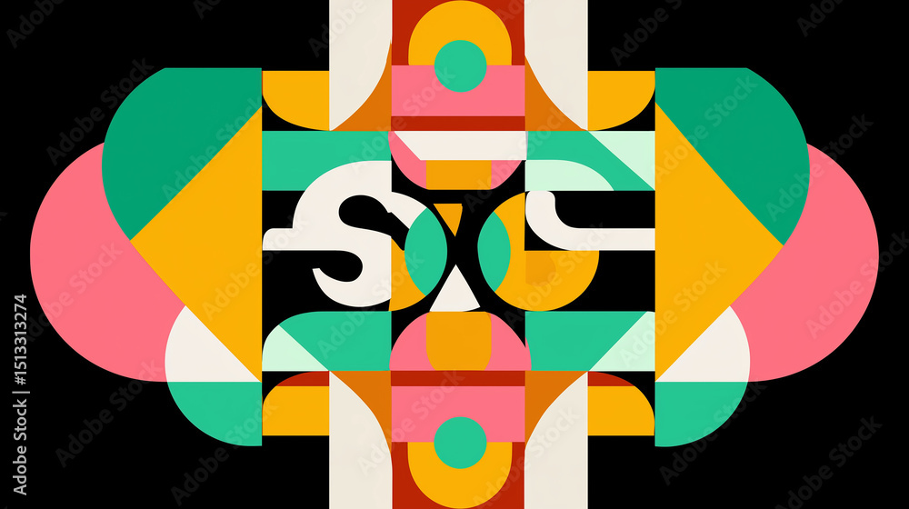 Poster abstract geometric pattern with colorful shapes and symbols