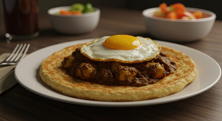 Surinamese roti with curried chicken, egg, and pickled vegetables