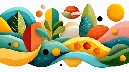 Abstract landscape with colorful organic shapes and flowing waves creating vibrant mental clarity scene