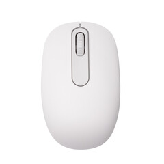 Top view of a white wireless mouse isolated on a clipped PNG transparent background