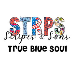 Patriotic Stripes & Stars Design with Floral and Leopard Print for Apparel