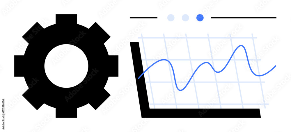 Poster gear beside a line graph with data points on grid suggests workflow, optimization, and data tracking
