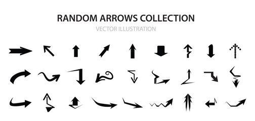 Random Arrows set, Arrows Set in Various Curved and Twisted Styles. Vector Illustration, Arrows, vector design elements, Arrow Illustration Pack
 vector illustration