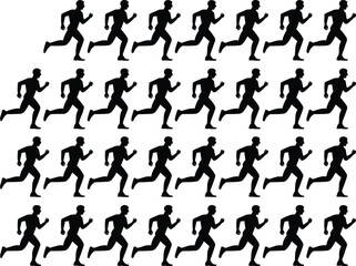 Seamless Pattern of Black Running Man Silhouettes – Fitness, Sport, and Movement Concept