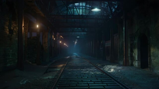  Night Tunnel with Graffiti and Cold Light