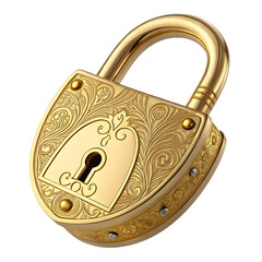 Golden padlock front view isolated on transparent background
