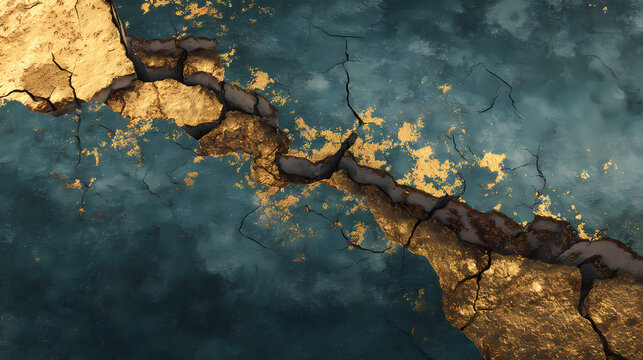 editorial cover for surreal psychology | dislocated psyche | lucid paranoia | gold ochre and midnight blue | central vanishing dissonance | cracked earth | layered subconscious contrast | microscopic