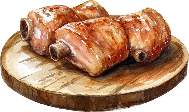 German pork knuckle roasted watercolor illustration art drawing 