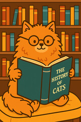 A Curious Cat Reading a Book About Cat History