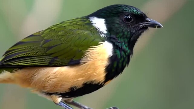 Golden-faced chloropsis perched on a branch in its natural habitat
