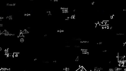 Flying Math Formulas and Geometry Equations on Black Background - Powered by Adobe