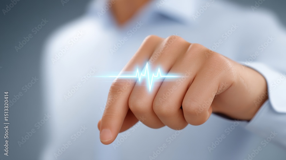 Aufkleber hand displaying holographic health monitor with biometric data and pulse indicators