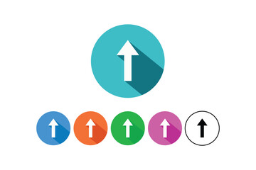 Colorful vector arrows pointing upward in circles with long shadows on white background