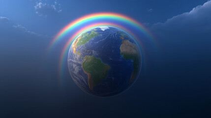 Fototapeta premium Stunning rendering of Earth with vibrant rainbow arching above, showcasing beauty and wonder