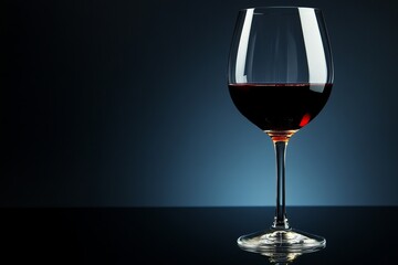 Elegant glass of red wine on dark reflective surface with moody lighting