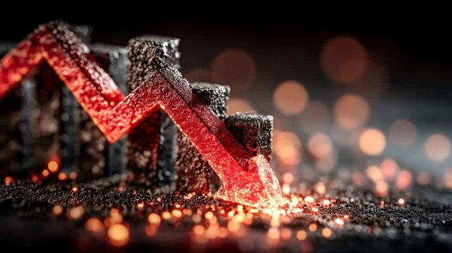 Dramatic Stock Market Decline Illustration with Red Arrow on Dark Background