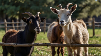 Two young goats and one buck pose to camera,generative.ai
