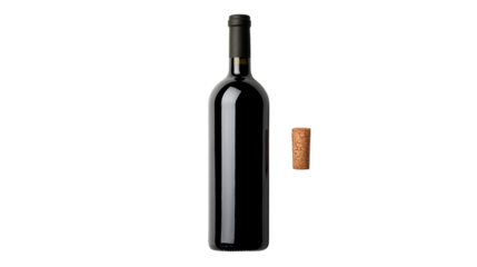 Elegant wine bottle with cork on white isolate background.